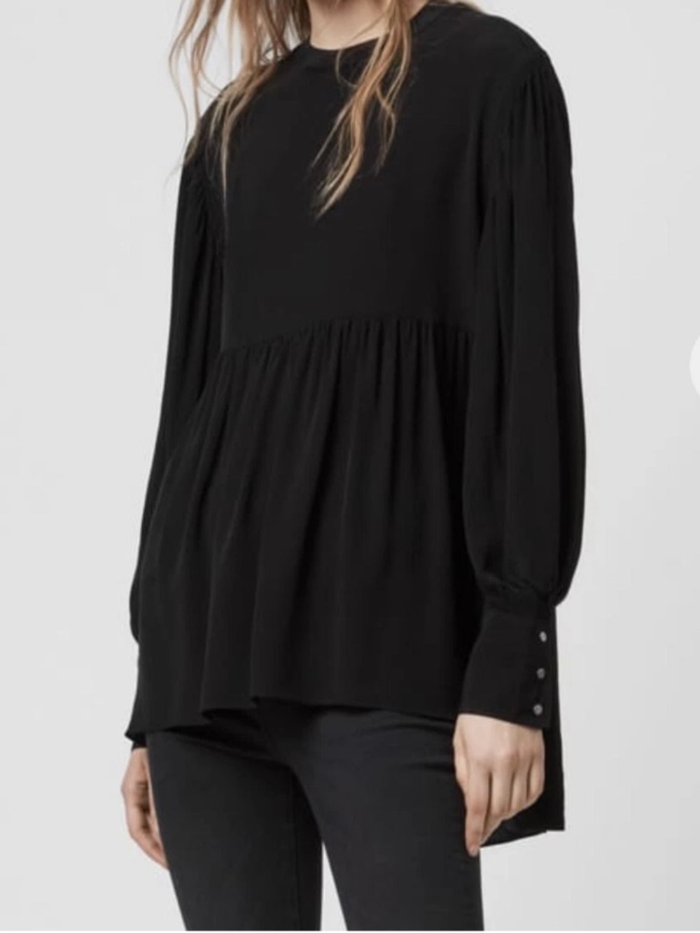 ALL SAINTS, S, Fayre babydoll black blouse